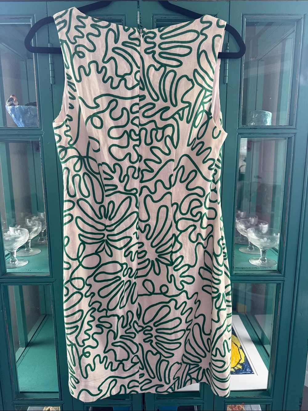 The Good Journey Cream Mini Dress with Squiggle Green Abstract Print EUC 4 - Picture 6 of 6